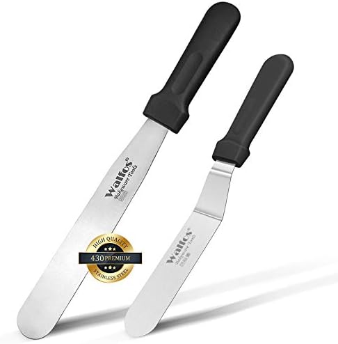 Walfos Icing Spatula, Stainless Steel Cake Spatula with Sturdy and Durable Handle Cake Decorating Spatula - Multi purpose Use for Home, Kitchen or Bakery (6” Angled + 8" Straight)…