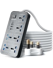 Baytion Universal Extension Lead with Multiple Function,UK Plug 3 Pin Socket Outlet with 6 Gang | 3 USB Port | 1 Type-C Port,1.8M Electric Socket Mains Strip for Home,Kitchen,and Office (Black)