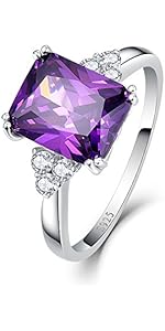 Bonlavie Bague de fiançailles pour femme en argent sterling 925 avec émeraude violette 5,3 carats