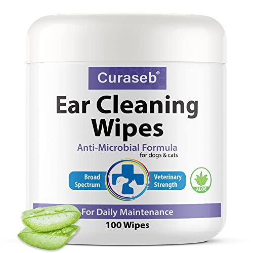 Curaseb Cat and Dog Ear Wipes - Otic Advanced Veterinary Ear Cleaner - No Sting Alcohol Free Formula - 100 Wipes