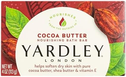 Yardley London Nourishing Bath Soap Bar Cocoa Butter, Helps Soften Dry Skin with Pure Cocoa Butter, Shea Butter & Vitamin E, 4.0 oz Bath Bar, 1 Soap Bar