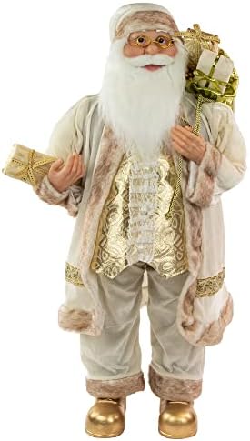 Northlight 36" Glorious Winter White and Ivory Standing Santa Claus Christmas Figure with Gift Bag