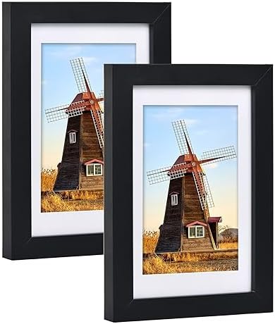 HappyHapi 4x6 Picture Frame 2 Pack Photo Picture Frame with Real Glass for Wall or Tabletop Display Decor 4x6 Frames Collage for Photos/Artwork/Paintings (Black)