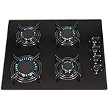 SIA GHG612BL 60cm Black 4 Burner Gas On Glass Hob With Enamel Pan Stands & FFD