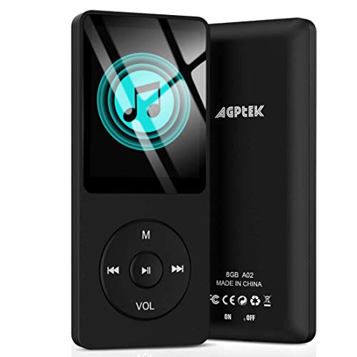 AGPTEK A02 8GB MP3 Player, 70 Hours Playback Lossless Sound Music Player, Supports up to 128GB, Black