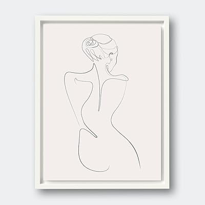 VERRE ART Printed Framed Canvas Painting for Home Decor Office Wall Studio Wall Living Room Decoration (14x22inch White Floater) - Line Figure I