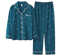 Akihee Women's Pajamas, 100% Cotton, Long-Sleeve, Spring, Summer, Autumn, Two-Piece Set, Front-Opening, Roomwear, Cute, Swe…