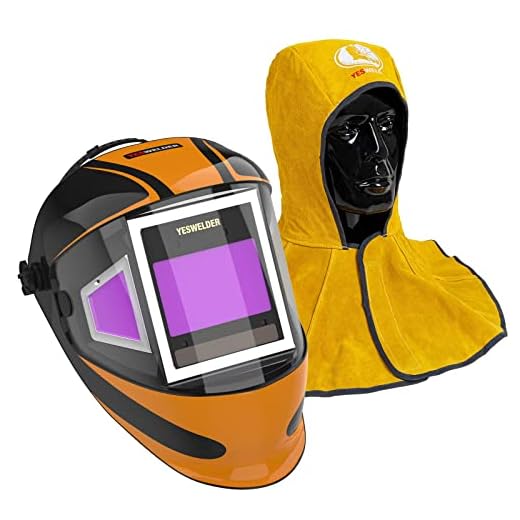 YESWELDER Panoramic 180 View Auto Darkening Welding Helmet with Side View & Golden Cowhide Split Leather Welding Hood with Neck Shoulder Drape