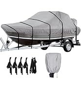 900D Trailerable Boat Cover, Waterproof Heavy Duty Marine Grade Polyester Canvas with Motor Cover...