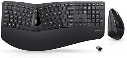 Perixx Periduo-605, Wireless Ergonomic Split Keyboard and Vertical Mouse Combo, Adjustable Palm Rest and Membrane Low Profile Keys, Black, US English Layout (11633)