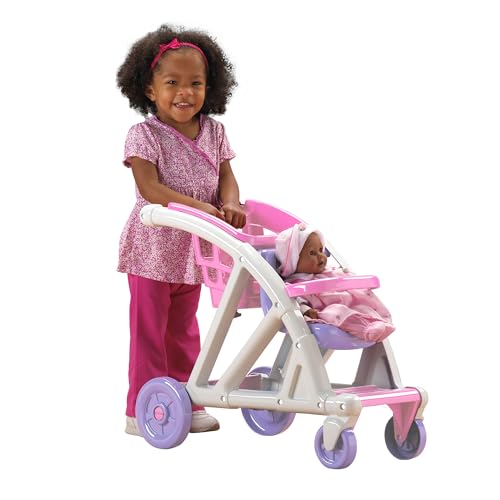 American Plastic Toys Shop with Me Stroller for Baby Doll, 2-in-1 Stroller and Shopping Cart, Encourages Role Play, Builds Motor Skills for Toddlers Learning to Walk, Pink and Purple, for Ages 2+