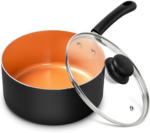 MICHELANGELO Nonstick Sauce Pan With Lid, 3QT Ceramic Saucepan, Copper Saucepans, PFAS-FREE Pot, Small Pots For Cooking, Multipurpose Cooking Pots For Home Kitchen, Dishwasher Safe