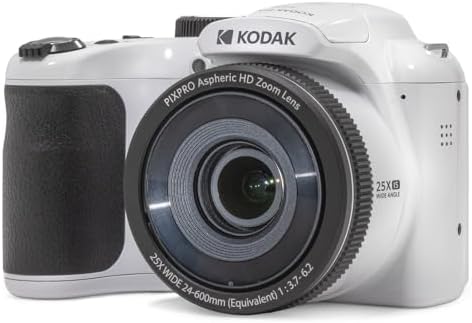 KODAK PIXPRO AZ255-WH 16MP Digital Camera 25X Optical Zoom 24mm Wide Angle Lens Optical Image Stabilization 1080P Full HD Video 3" LCD Vlogging Camera (White)