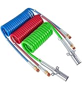 CheeMuii 15Ft Coiled Air Brake Hoses & ABS Electrical Power Wire Assembly Kit 3 in 1 Semi Truck A...