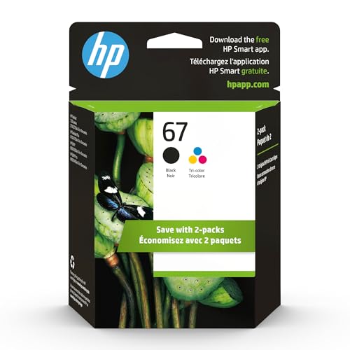 HP 67 Black/Tri-color Ink Cartridges (2 Pack) | Works with HP DeskJet 1255, 2700, 4100 Series, HP ENVY 6000, 6400 Series | Eligible for Instant Ink | 3YP29AN