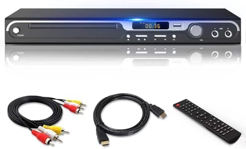 SHIWAKOTO Region Free DVD Players for TV with HDMI, CD Player for Home, 1080P DVD Player with USB Input, Dual Mics Jack, Remote, Durable Metal Casing, HDMI and RCA Cables Included