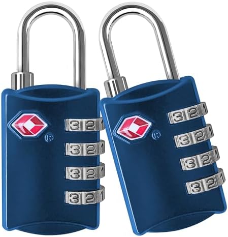 Desired Tools TSA Locks for Luggage, 2-Pc Durable Steel Padlock, Keyless Easy to Read 4-Digit Combination Lock for Backpacks, Travel Suitcases, Toolbox, Filing Cabinets, Baggage & Gym Locker, Blue