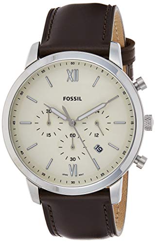 Fossil Men's Neutra Chrono Quartz Leather Chronograph Watch, Color: Silver, Brown (Model: FS5380)