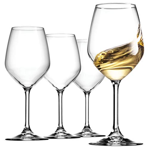 Bormioli Rocco 1475 oz White Wine Glasses Set Of 4 Crystal Clear Star Glass Laser Cut Rim For Wine Tasting Elegant Party Drinking Glassware Restaurant Quality