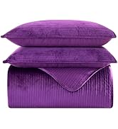 Elegant Comfort Luxury 3-Piece Velvet Corduroy Stripe Quilt Set, Ultra Soft Bedspread - Cozy Velv...