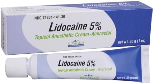 Nivagen Crema anorrectal de lidocaína de máxima fuerza al 5% | Alivio de hemorroides del dolor, picazón, ardor | Tubo de 1.06 oz de lidocaína 5% crema