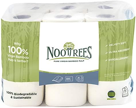 NooTrees Bamboo Toilet Tissue, Tree Free, 100% Biodegradable, Sustainable, Renewable and FSC Certified 3-ply Toilet Paper, 220 Sheets, 12 Rolls, Pack of 1