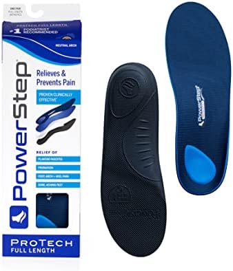 PowerStep ProTech Full Length Orthotic Insoles - Medical Grade Arch Support Inserts for Relieving Plantar Fasciitis + Heel Pain - Maximum Cushioning + ShockAbsorb Orthotics (M 7-7.5 W 9-9.5)