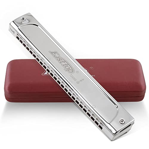 East top Tremolo Harmonica Key of Low D, 24 Holes Professional Tremolo Mouth Organ T2406S Harmonica For Adults, Professionals and Students