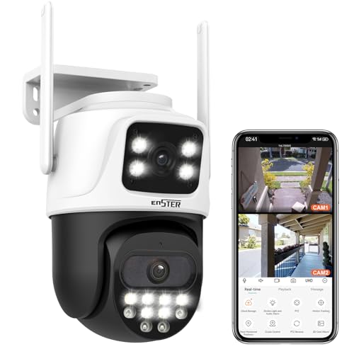 ENSTER 2K Security Camera Outdoor Indoor Dual Lens, 2.4G WiFi