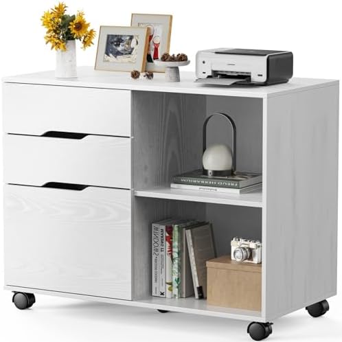 Amazon.com: Mobile Office File Cabinets 3 Drawer Wood Storage Cabinet ...