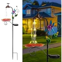  Decorative Solar Dragonfly Lights with Bird Feeder Faucet Shaped Lighted Solar Garden Stake Decorations for Pathway Lawn Patio