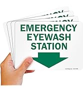 SmartSign (Pack of 4) 5 x7 inch “Emergency Eyewash Station” Sticker Labels with Down Arrow, 5 mil...