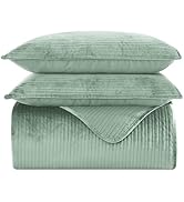 Elegant Comfort Luxury 3-Piece Velvet Corduroy Stripe Quilt Set, Ultra Soft Bedspread - Cozy Velv...