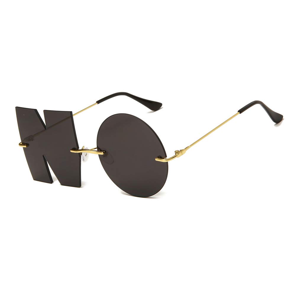 Letter NO Party Rimless Irregular Design Sunglasses For Men/Women UV400 Streetwear Eyewears