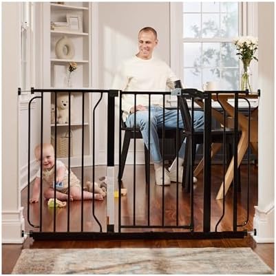 Regalo Easy Step 49-Inch Extra Wide Baby Gate, Includes 4-Inch and 12-Inch Extension Kit, 4 Pack of Pressure Mount Kit and 4 Pack of Wall Mount Kit, Black