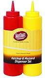 TableCraft Nostalgia 2-Piece Ketchup and Mustard Dispenser Set, 12-Ounce, Red/Yellow