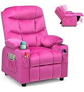 Costzon Kids Velvet Recliner Chair with Cup Holder, Footrest & Side Pockets for Children Boys Gir...