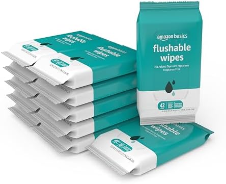 Amazon Basics Flushable Adult Toilet Wipes, Fragrance Free, 504 Count (12 Packs of 42)