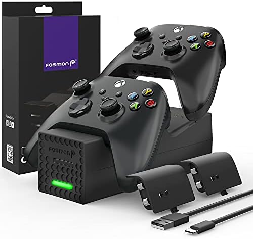 Fosmon Dual 2 Controller Charger Compatible with Xbox Series X/S Controllers (Not for Xbox One / 360), (Two Slot) High Speed Docking Charging Station with 2 Rechargeable Battery - Black