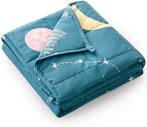 Mr. Sandman Weighted Blanket 3 Pounds Washable, Best for 20-40lb Breathable Cotton Heavy Blanket with Nontoxic Glass Beads - 36" x 48" Star Moon Blue