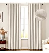 INOVADAY 100% Blackout Cream Curtains 84 Inch Length 2 Panels Set, Linen Blackout Curtains 84 Inc...