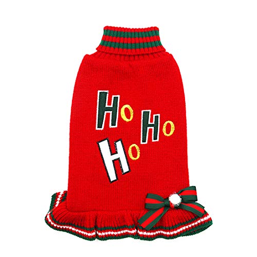 KYEESE Red Dog Sweater for Christmas Turtleneck Dogs Sweaters with Bowtie Knit Pullover Warm Dog Coat with Leash Hole for Holiday