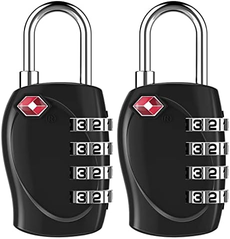 ZHEGE Luggage Locks TSA Approved, 4 Digit Small Combination Padlocks for Travel, Zipper Lock for Suitcase, Backpack, Tent, Gym Lockers, etc. (Black, 2 Pack)