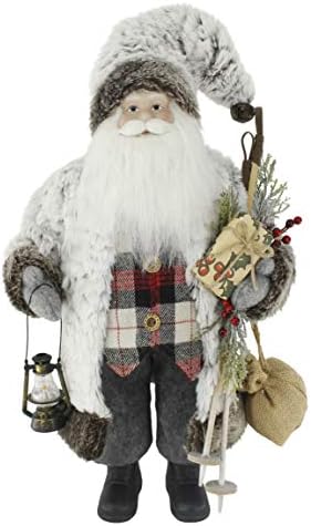 Windy Hill Collection Soft & Furry Plaid Woodland 18" Inch Santa Claus Standing Figurine Figure Decoration 180039