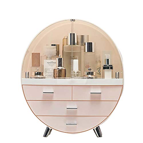 dust proof display cabinet - Makeup Organizer Box Large Cosmetic Storage Box Desktop Dust-proof Cosmetic Display Cases with Drawers Skincare Organizers Rack Comes with Lipstick Holder for Bedroom Dresser Bathroom Countertop (Pink)