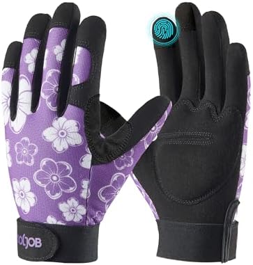 COOLJOB Small Gardening Gloves for Women, Thorn Proof Ladies Work Gloves for Rose Pruning, Cactus Handling, Blackberry Bush Planting, Puncture Resistant Anti-Slip Flexible, 1 Pair S Floral Purple