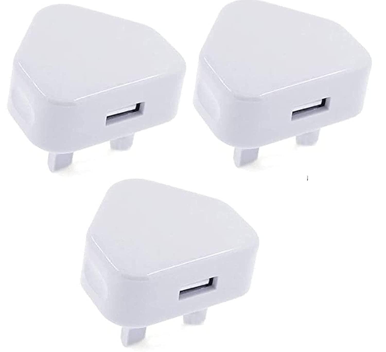 HRX [3 Pics] UK Plug 3-Pin Adapter Charger USB Ports (White)