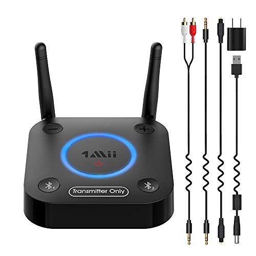 1Mii B06TX Bluetooth 5.0 Transmitter for TV to Wireless Headphone/Speaker, Bluetooth Adapter for TV w/Volume Control, AUX/RCA/Optical/Coaxial Audio Input, Plug n Play, AptX Low Latency