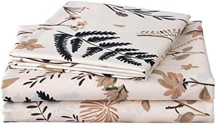 JSD Floral Printed Sheet Set Queen, Soft Microfiber Botanical Bed Sheets 15" Extra Deep Pocket 4 Pieces