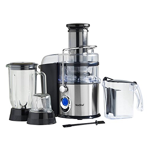 VonShef 3-in-1 Digital Whole Fruit Juicer, Blender & Grinder, 800W - 5 Speeds + Pulse Function